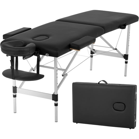 CL.HPAHKL Massage Table Portable, 2 Fold Lash Bed Massage Bed, Adjustable Height, Sturdy Aluminum Frame, Esthetician Bed for Tattoo, Facial, Lash, Physical Therapy, Black