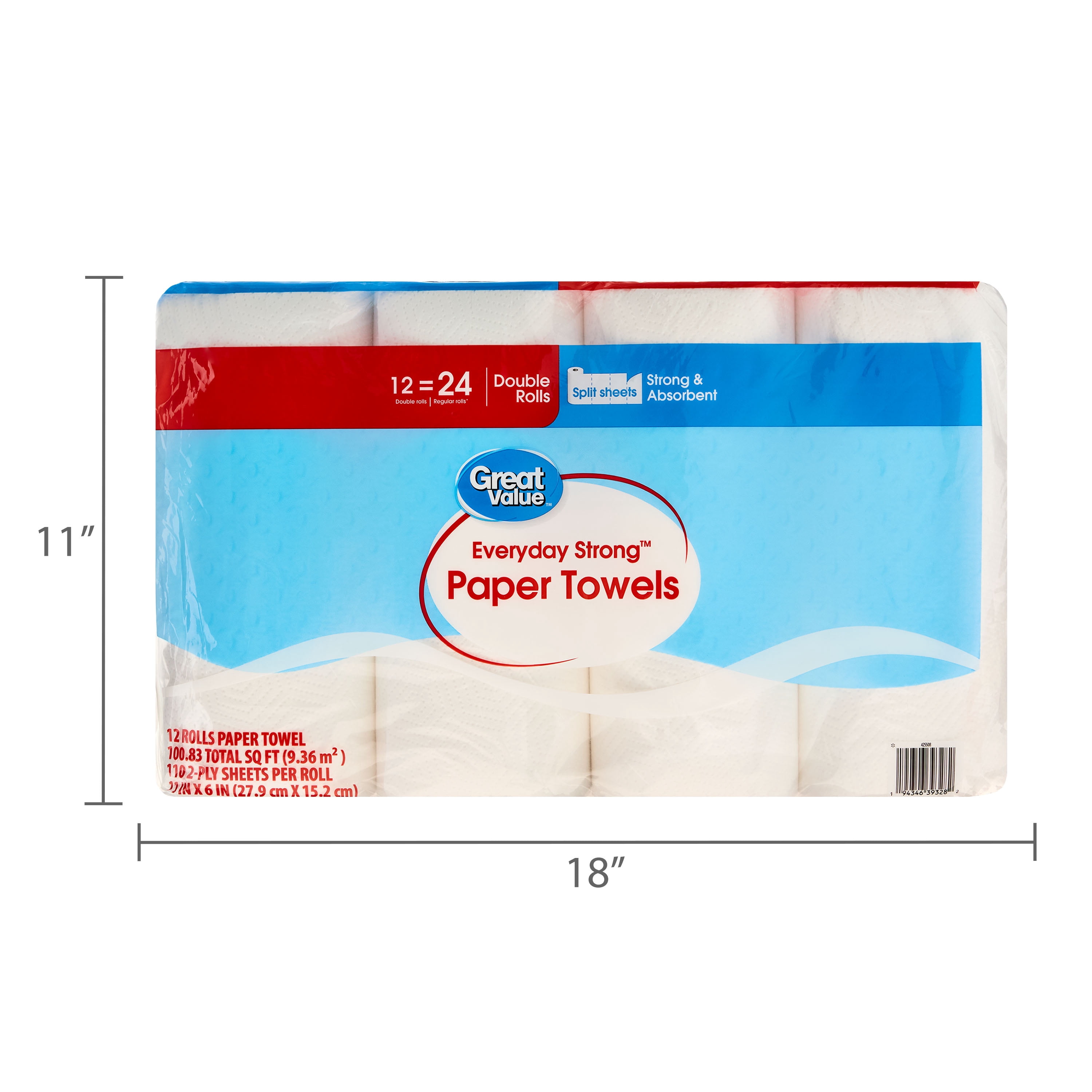 Great Value Everyday Strong Split Sheets Paper Towels, 12 Double Rolls