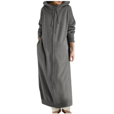 Timegard Chandails à Capuche Zippés pour Femmes Grande Taille Longs Chandails Décontractés Amples Vestes Chaudes Automne Hiver