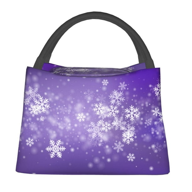 Easygdp Snowfall Sky White Purple Bolsa de Almuerzo Insulada Reutilizable, Bolsa de Mano y Bandolera para Oficina, Trabajo, Viajes