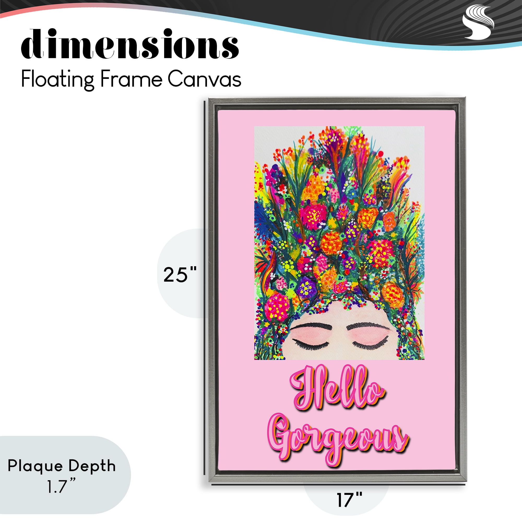 Stupell Industries Hello Gorgeous Floral Woman Gray Framed Floater Canvas Wall Art, design by Pooja Dave