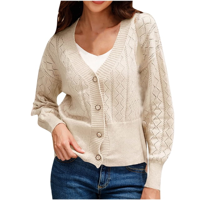 Suéteres Para Mujer Cardigan Suéteres Casual Color Sólido Botón Suelto Top de Punto Suéter de Manga Larga Con Cuello en V Odeerbi ODB146160
