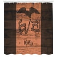 thumbnail image 3 of Iowa State Shower Curtain, Iowa State Flag Branded onto Wood Planks Rustic American Illustration, Fabric Bathroom Set with Hooks, 69W X 84L Inches Extra Long, Pale Brown Dark Brown, by Ambesonne, 3 of 3