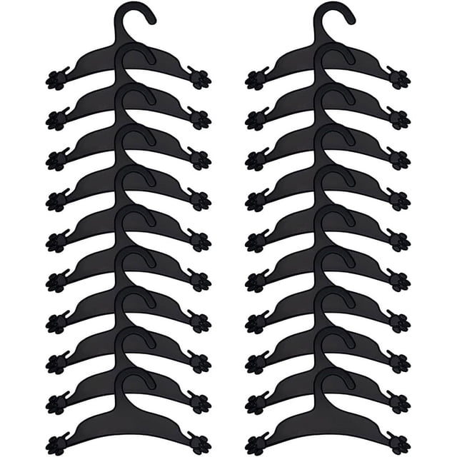 20 paquetes de perchas para ropa de mascotas, de plástico negro, flexibles y resistentes, con forma de huella de pata para perros, gatos, mascotas y niños pequeños, perchas pequeñas de 5 x 8,86