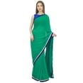 thumbnail image 3 of Atasi Women Georgette Saree Solid Sea Green Casual Sari With Unstitched Blouse Piece, 3 of 7