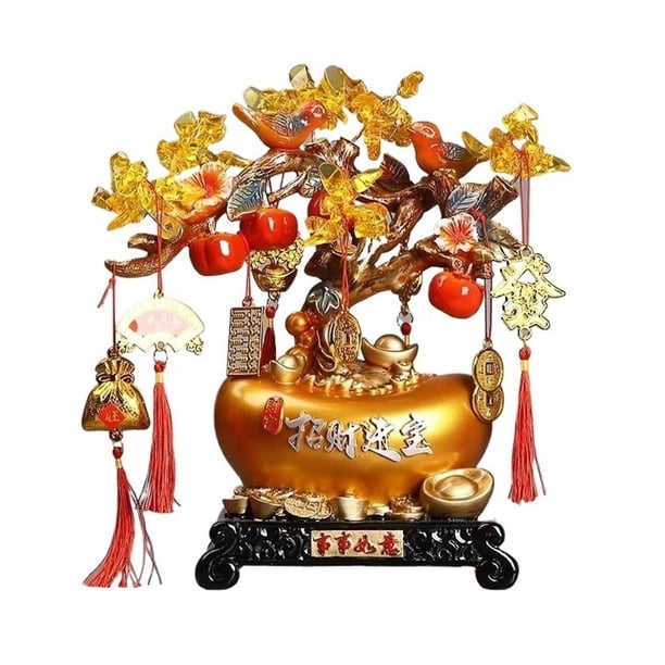 Árbol de dinero de cristal Feng Shui con lingote de oro, adorno de escritorio for el hogar y la oficina.