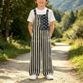 thumbnail image 5 of Rompers for Girls Minimalist Patriotic Flag Print Sleeveless Square Neck Unisex Casual Pocket Jumpsuit Kids Holiday Play Outfit, 5 of 7
