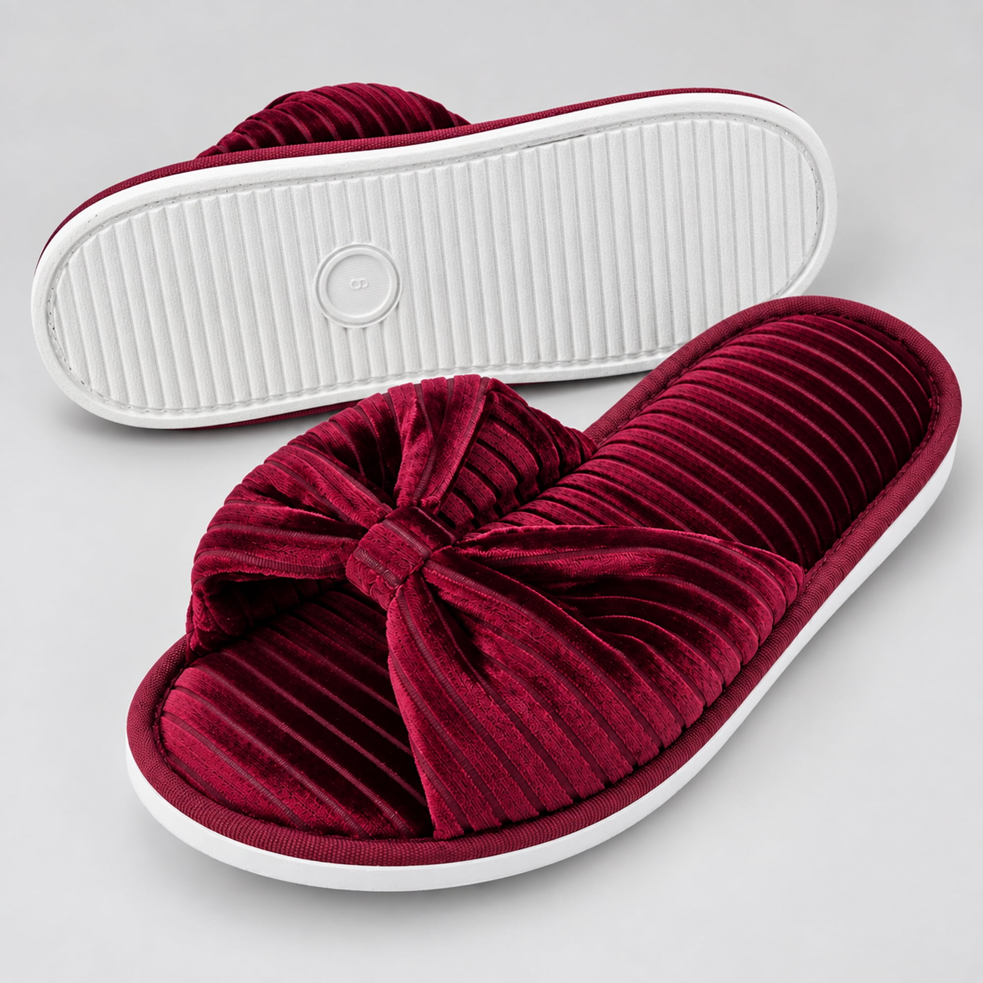 Women’s Memory Foam Open Toe Slide Slippers with Bow, Soft Cushioned Indoor House Shoes, Non-Slip Sole