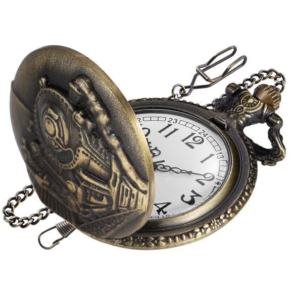 Reloj de bolsillo Realpoo de cuarzo con locomotora izquierda y cadena de bronce