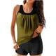 thumbnail image 1 of Traje de Baño de Dos Piezas Color Bloque Sólido Strappy Back Set, Traje de Baño Torso Largo con Sujetador Extraíble Y Pantalones Cortos de Cintura Alta, 1 of 4