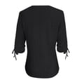 thumbnail image 2 of Fengqque Women Eyelet Hollow Three Quarter Sleeve Top V Neck Buttons Tie Cuff Slim Breathable Blouse Black M, 2 of 5