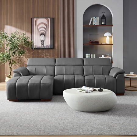Wall-Hugger Reclining L Shaped Genuine Leather Sofa & Lounge Seat for Living Room