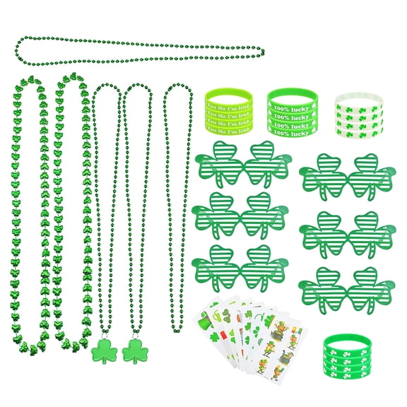 LOLIPPYY 1 Set of St Patrick's Day Party Supplies St Patrick's Day Eyeglasses Necklaces Bracelets Stickers