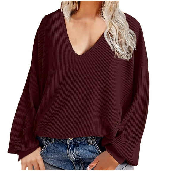 ShomPort Women's Corduroy Tops Fall Oversized Long Sleeve T-Shirt Ribbed V-Neck Pullover Shirts