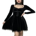 thumbnail image 3 of PENGXIANG Femmes Vintage une Ligne Robe de Velours Robe Gothique à Manches Courtes Fusée Velours Cocktail Robe Mini Noir L, 3 of 7