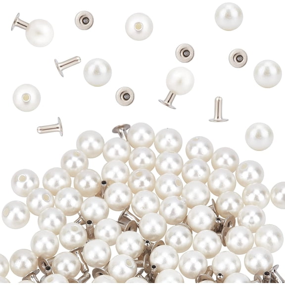 1 Box 100 Sets 6mm Pearl Rivets Studs Pearls for Clothing Decoration White Round Plastic Pearl Buttons with Pins Kit for Jean Decor Leather Hat Shoe Clothes Bridal Veil Skirt Collar Bag DIY