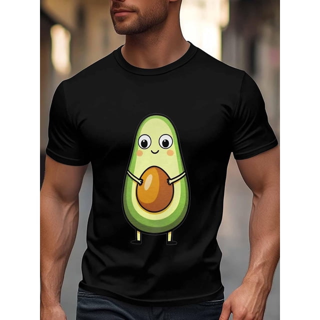 Camiseta de manga corta para hombre, estilo casual, con cuello redondo y dibujos de aguacate.