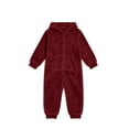 thumbnail image 5 of Cethrio Girls Fleece One-piece Pajamas, Hooded Long Sleeve Warm Full Zip Winter Loungewear Jumpsuit Size 9-10 Years Wine, 5 of 5