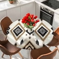 thumbnail image 2 of Boho Black Brown Table Cloth, Round Fitted Tablecloths with Elastic Edge, Geometric Southwestern Ethnic Retro Wipeable Waterproof Table Cover for Kitchen Wedding 36-44 Inches, 2 of 4