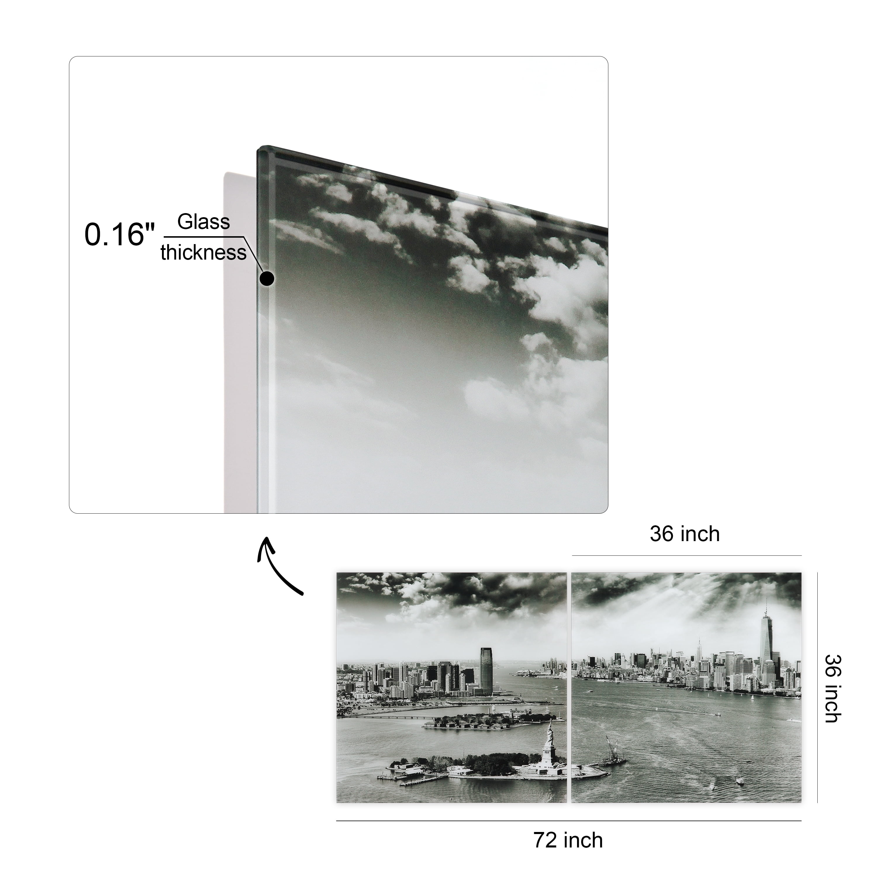 Empire Art Direct New York Skyline A & B Frameless Free Floating Tempered Glass Panel Graphic Wall Art, 36" x 36" each, Ready to Hang