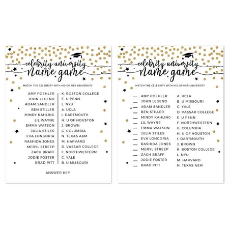 Graduation Name Cards - White and Gold Glittering Graduation, Celebrity Name Game Cards, 20-Pack
