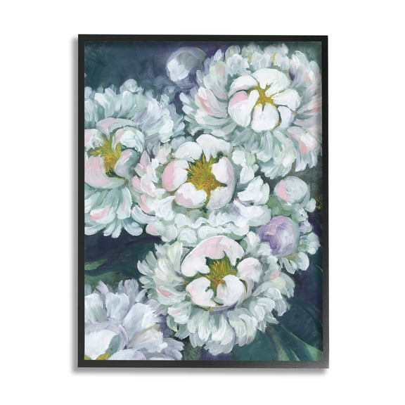 Stupell Fluffy White Flower Petals Nature Botanical & Floral Painting Black Framed Art Print Wall Art