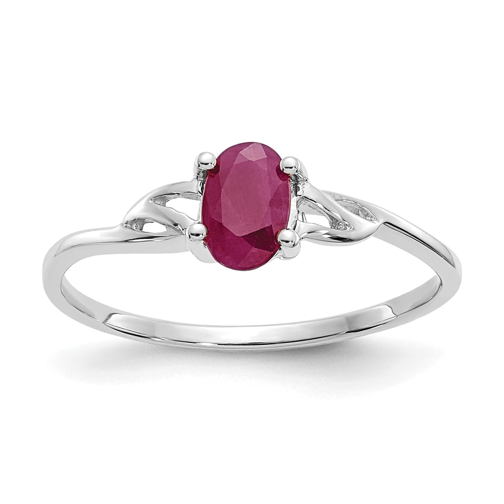 Ring Women - 10K White Gold Genuine Ruby July Birthstone Ring, Size 7