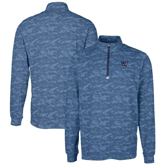Men's Cutter & Buck Navy Washington Commanders Big & Tall Americana Traverse Eco Camo Tri-Blend DryTec Quarter-Zip