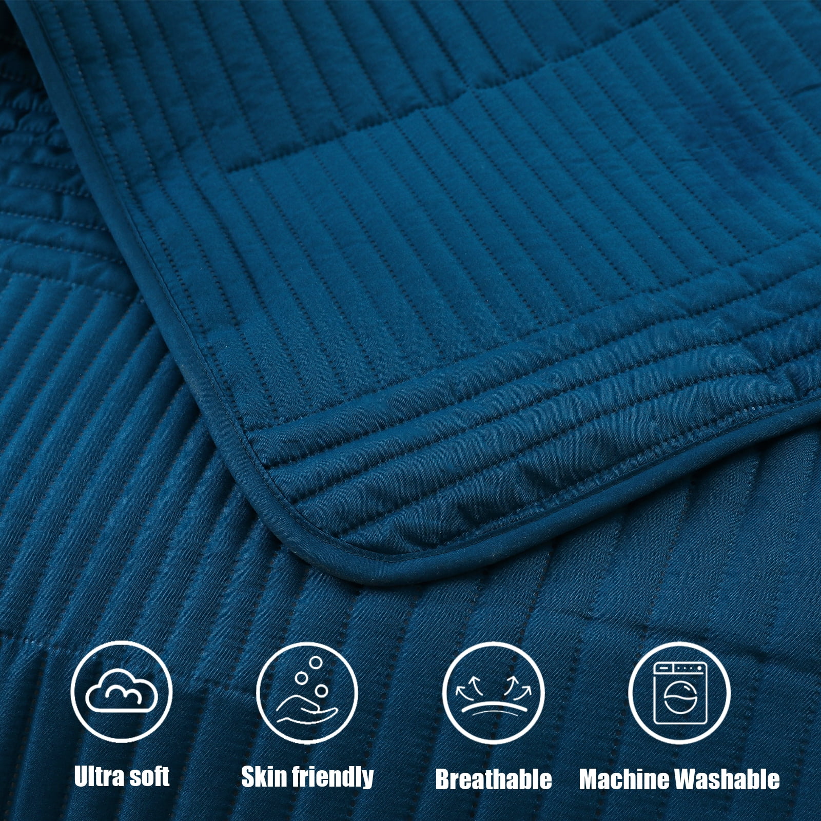 Whale Flotilla Twin Quilt Set, Soft and Lightweight Bedspreads Coverlet with Striped Pattern, Reversible Bedding Sets with Pillow Shams, 68x88 Inches, Blue