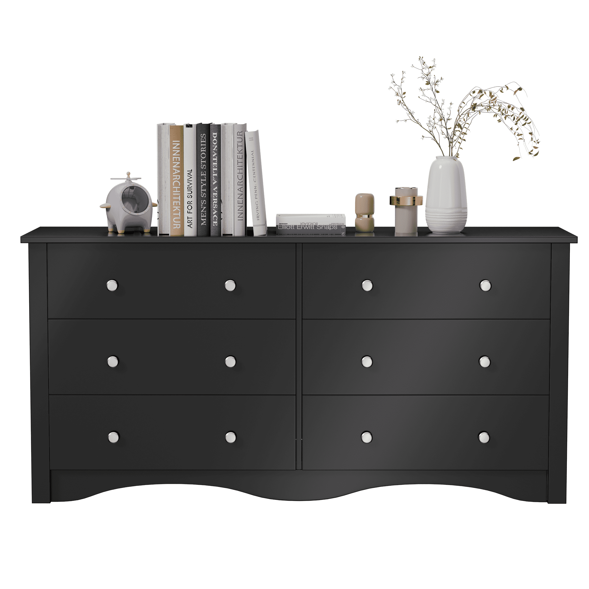 Homall 6 Drawer Double Dresser, Modern Chest of Drawers, Wood Storage Cabinet for Bedroom & Living Room, Black