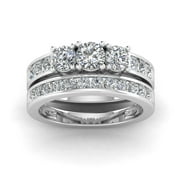 1.50 Carat TW Round Natural Diamond Three Stone Bridal Set Engagement Ring in 10k White Gold (G-H, I1-I2)