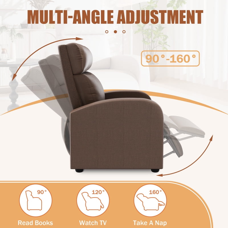 Furmax Recliner Chair Fabric Single Sofa Home Theater Recliners with Lumbar Support for Living Room,Fabric Brown