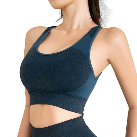 

rygai Sports Bra Push Up Breathable Comfortable Elastic Intimacy Support Breast U Neck Wide Shoulder Strap Sports Vest Bra Daily Wear Clothes Dark Blue S