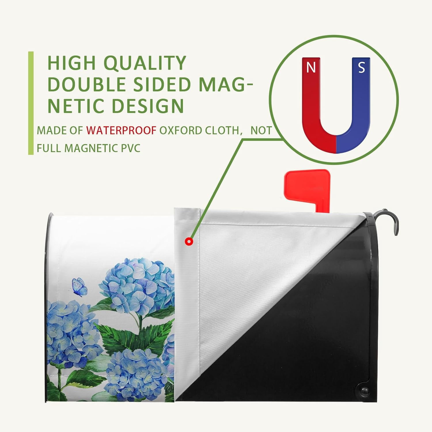 Hydrangea Flowers Magnetic Mailbox Cover Spring Summer Blue Floral Mailbox Covers Standard Size 18 x 21 Inch Outdoor Letter Post Box Wraps for Garden Yard Home Decor