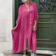 thumbnail image 2 of Elainilye Fashion Dresses for Women 2024 Plus Size Summer Casual Loose Turn-down Collar Slit Solid Long Sleeve Long Dresses,Pink, 2 of 6