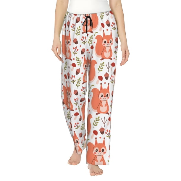 Fotbe Squirrel And Pantalones de Pijama para Mujer, Pantalones de Dormir, Pantalones Pj con Cordón y Bolsillos-X-Large