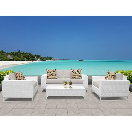 All Weather White Wicker - TK Classics Miami Wicker 5 Piece Patio Conversation Set with Coffee Table