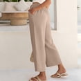 thumbnail image 6 of Womens Linen Palazzo Pants Flowy Boho Wide Leg Dress Pant High Waisted Beach Travel Vacation Trousers Beige XL, 6 of 6