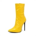 thumbnail image 2 of Women's Patent Leather Knee-Middle Biker Boots - Stiletto Ultra High Heel Boots for Party, Carnival & Holiday Events | Stylish Dress Footwear, 2 of 9