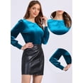 thumbnail image 2 of DARING DIVA Women's Velvet Crew Neck Puff Long Sleeve Blouses L Peacock Blue, 2 of 6