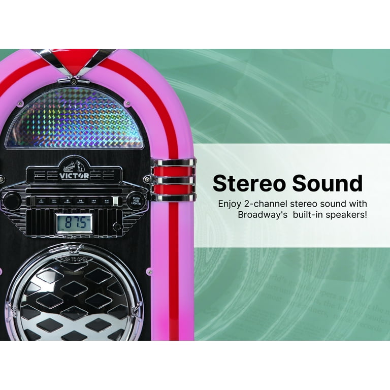 Victor Broadway Desktop CD Bluetooth Jukebox, Multicolor LED