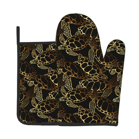 

Xecao Sea Turtle With Ocean Pattern Oven Mitts and Pot Holders Sets Heat Resistant Silicone Oven Mittens Extra Thicken Long Kitchen Cotton Oven Glove for Cooking