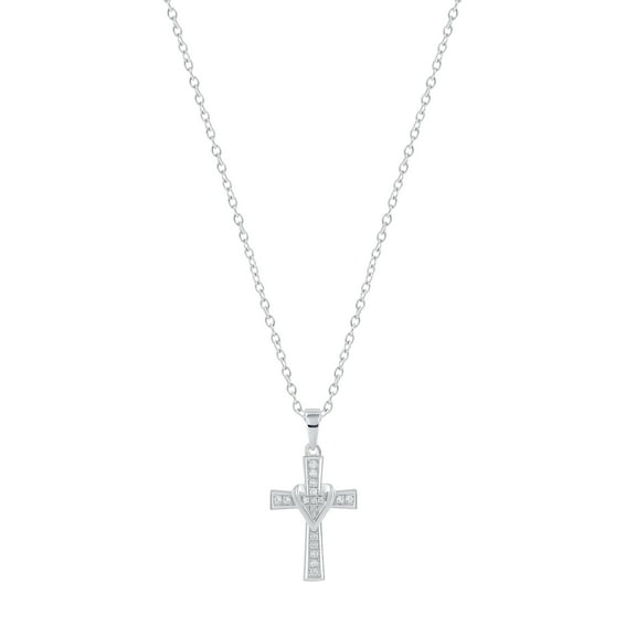Dazzlingrock Collection Round White Diamond Heart Cross Pendant for Women with 18 Inch Gold Chain (0.12 ctw, Color I-J, Clarity I1-I2) in 18K White Gold