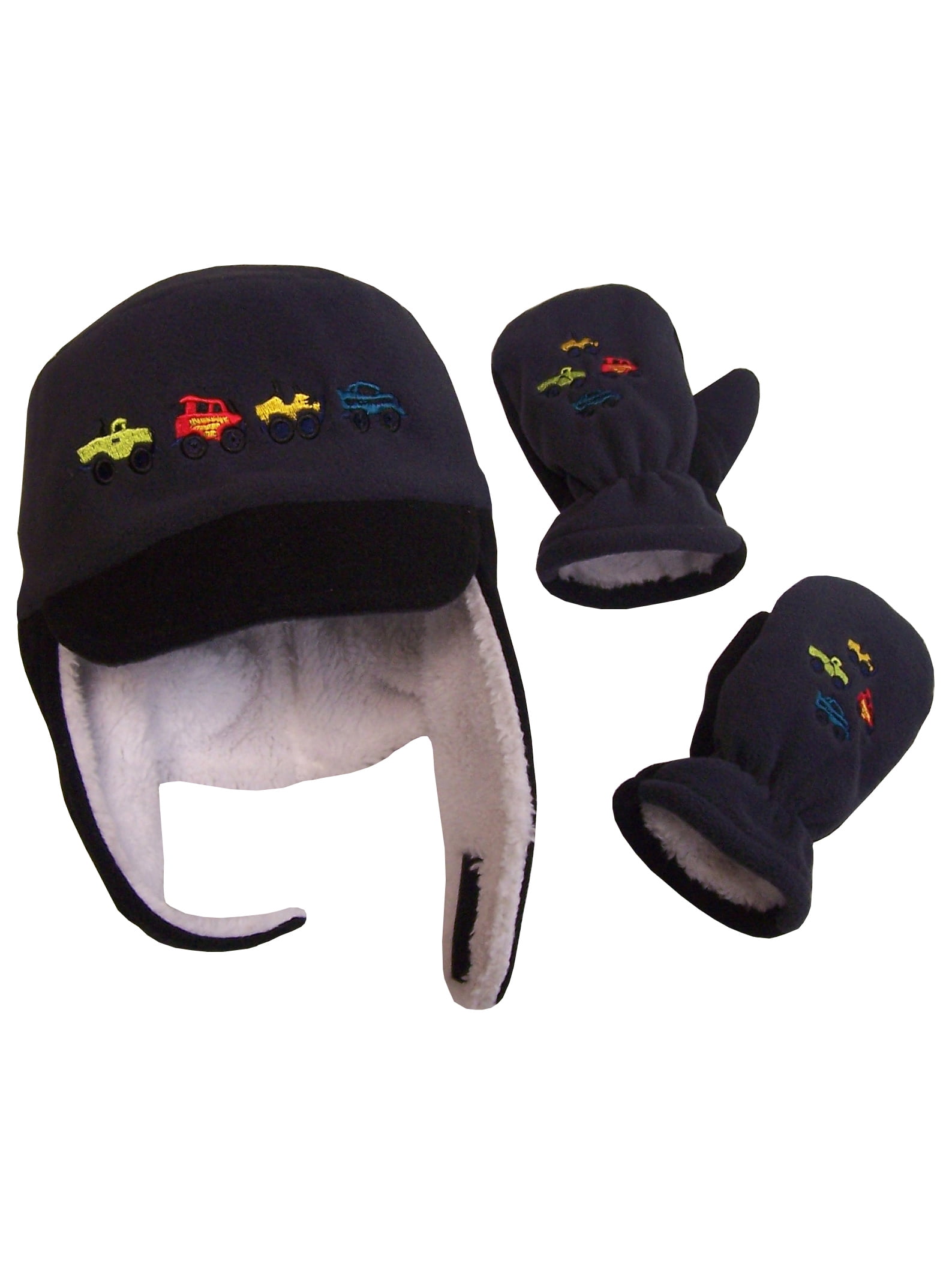 N'Ice Caps Boys Toddler Fleece Winter Hat Mitten Accessory Set Trucks