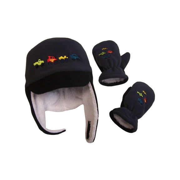 N'Ice Caps Boys Toddler Fleece Winter Hat Mitten Accessory Set - Trucks Kids Sherpa Lined