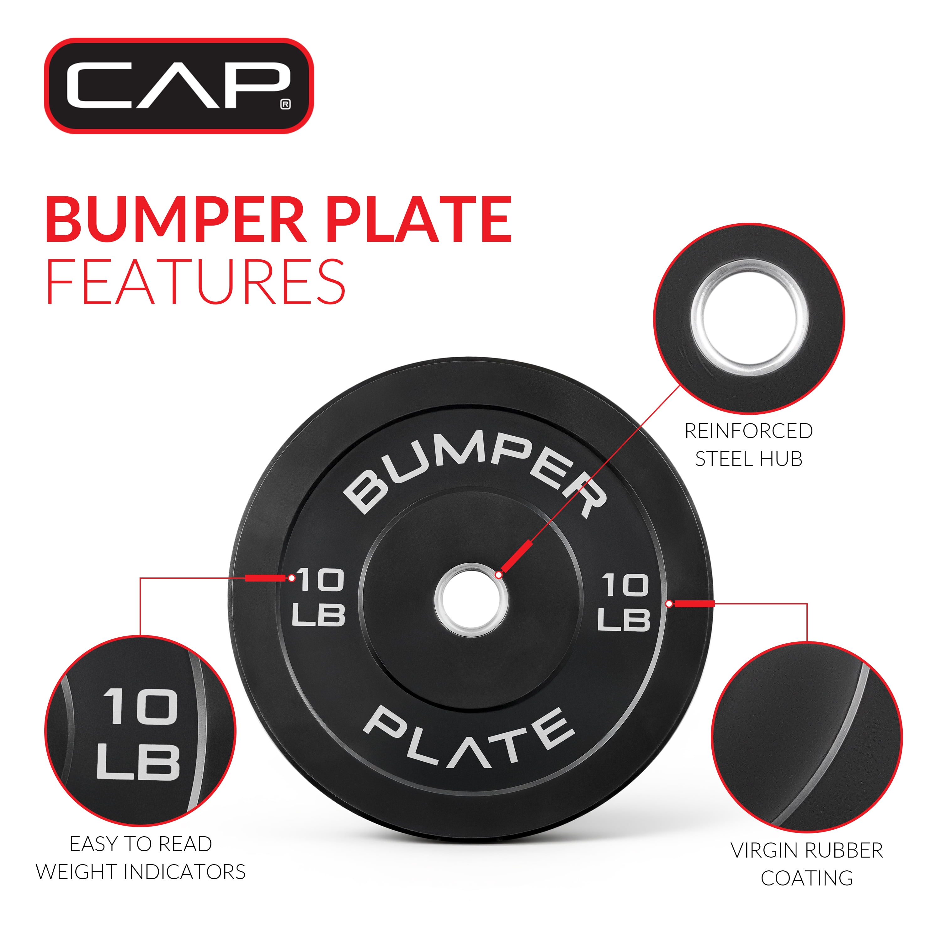 CAP Barbell Olympic Rubber Bumper Plate, PAIR (10lbx2)
