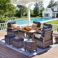 thumbnail image 2 of MEISSALIVVE 8 Pieces Patio Furniture Set with Dining Table, Outdoor Wicker Conversation Set with Swivel & Fixed Chairs, Wood Armrest, 2 Ottomans, Gray, 2 of 8
