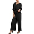 thumbnail image 4 of INSPIRE CHIC Women's Mother of Bride Sets Chiffon Ruffles V Neck Top Wide Legs Pantsuits Wedding Guest 2 Pieces Pants Suits M Black, 4 of 6