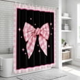 thumbnail image 6 of Pink Bowknot Shower Curtain, Waterproof Shower Curtains for Bathroom, Shining Stars Vintage White Plaid Black Washable Fabric Bathtub Curtain Set Bath Decor with 12 Hooks Stall 36"x72", 6 of 8