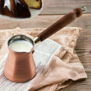 DEMMEX Solid Brushed Copper Turkish Coffee Pot, Cezve Ibrik Briki, Stovetop Greek Arabic Coffee Maker, Copper & Wooden Handle & Tin Lining, 100% Handcrafted (Copper, 240ml/2-3ppl)